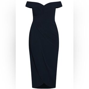 City Chic- Ripple Love Off the Shoulder Maxi Dress - NAVY